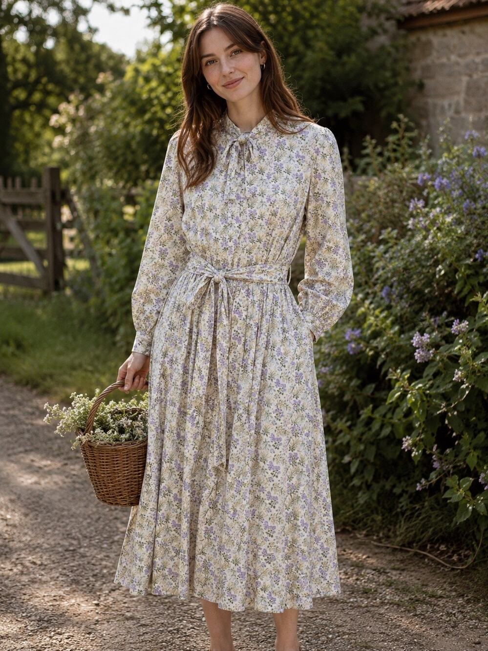 Laura Ashley Vintage Floral Midi Dress Wool Cottage 10 Prairie